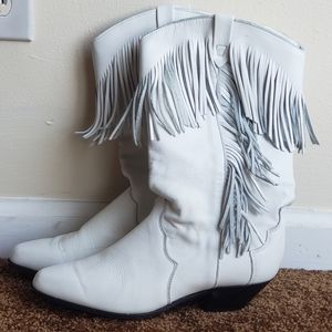 Women's White Leather Fringe Western Dingo Cowgirl Boots size 8.5